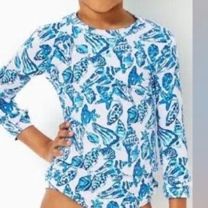Lilly Pulitzer Rashguard Swim Shirt Blue and White Sea Life Print